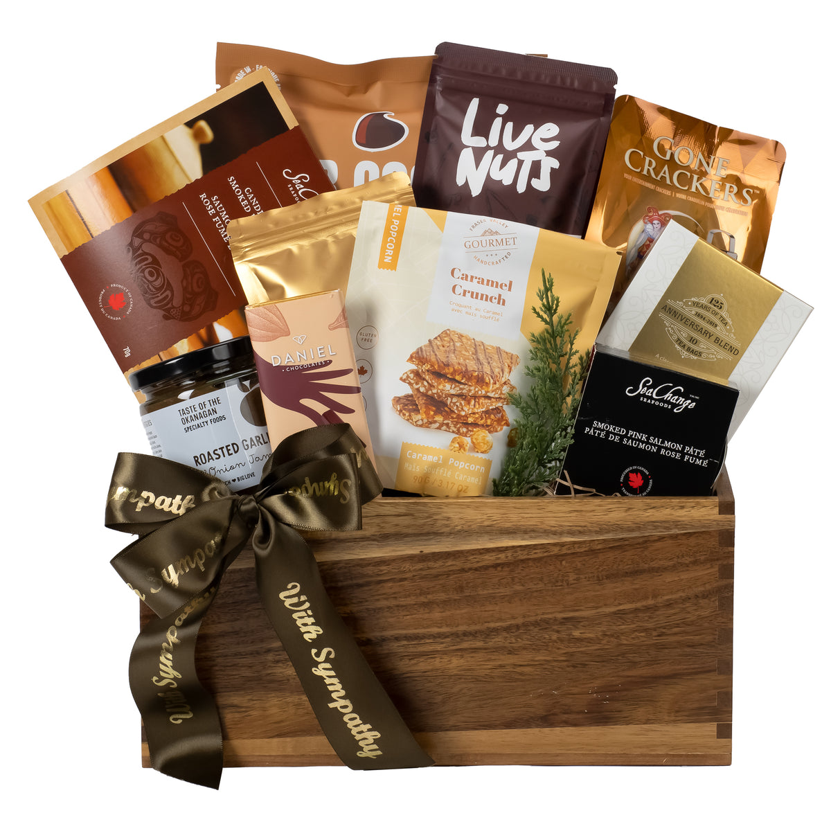 BC Gourmet Basket With Sympathy Ribbon – Pacific Basket Co.
