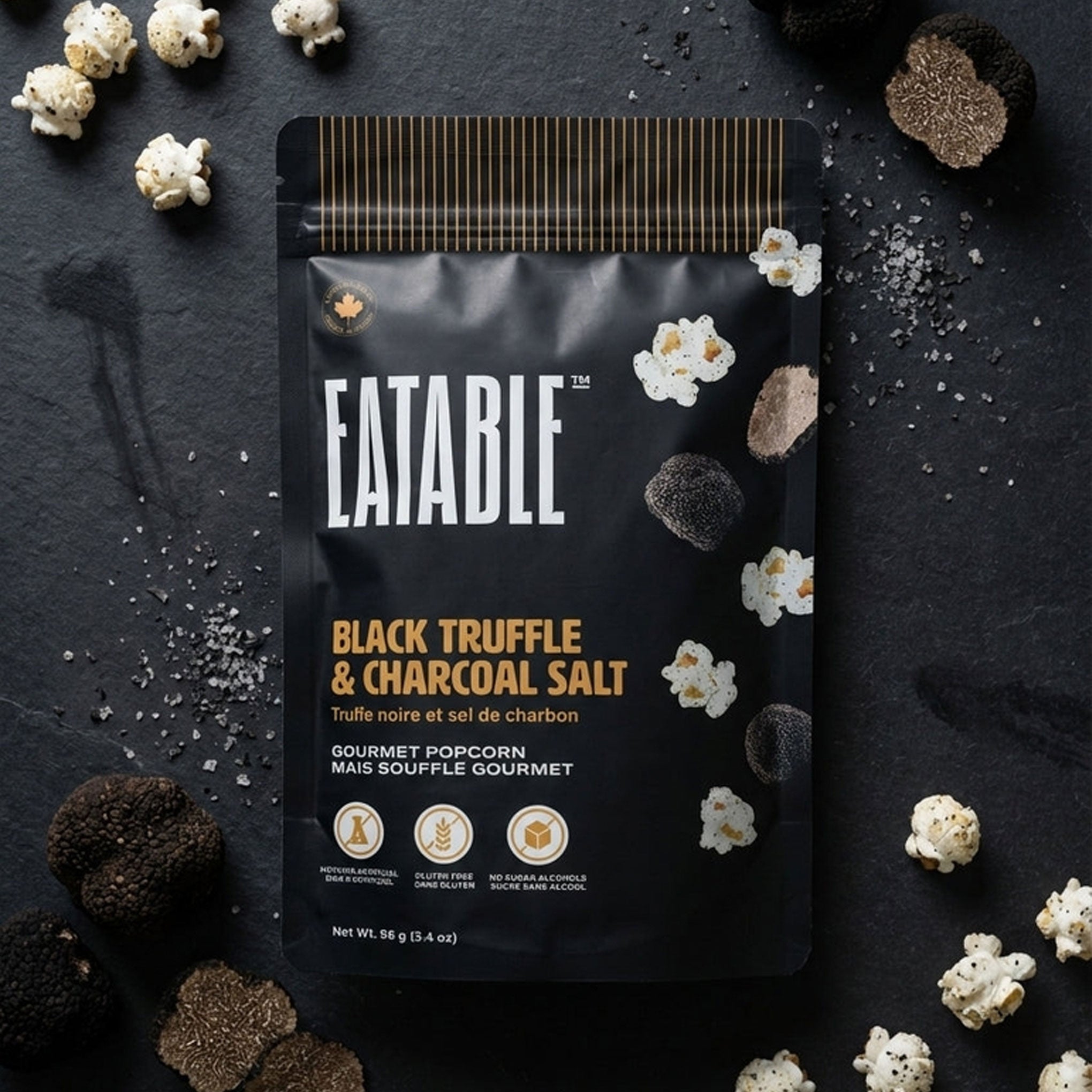 Truffle charcoal salt popcorn bag