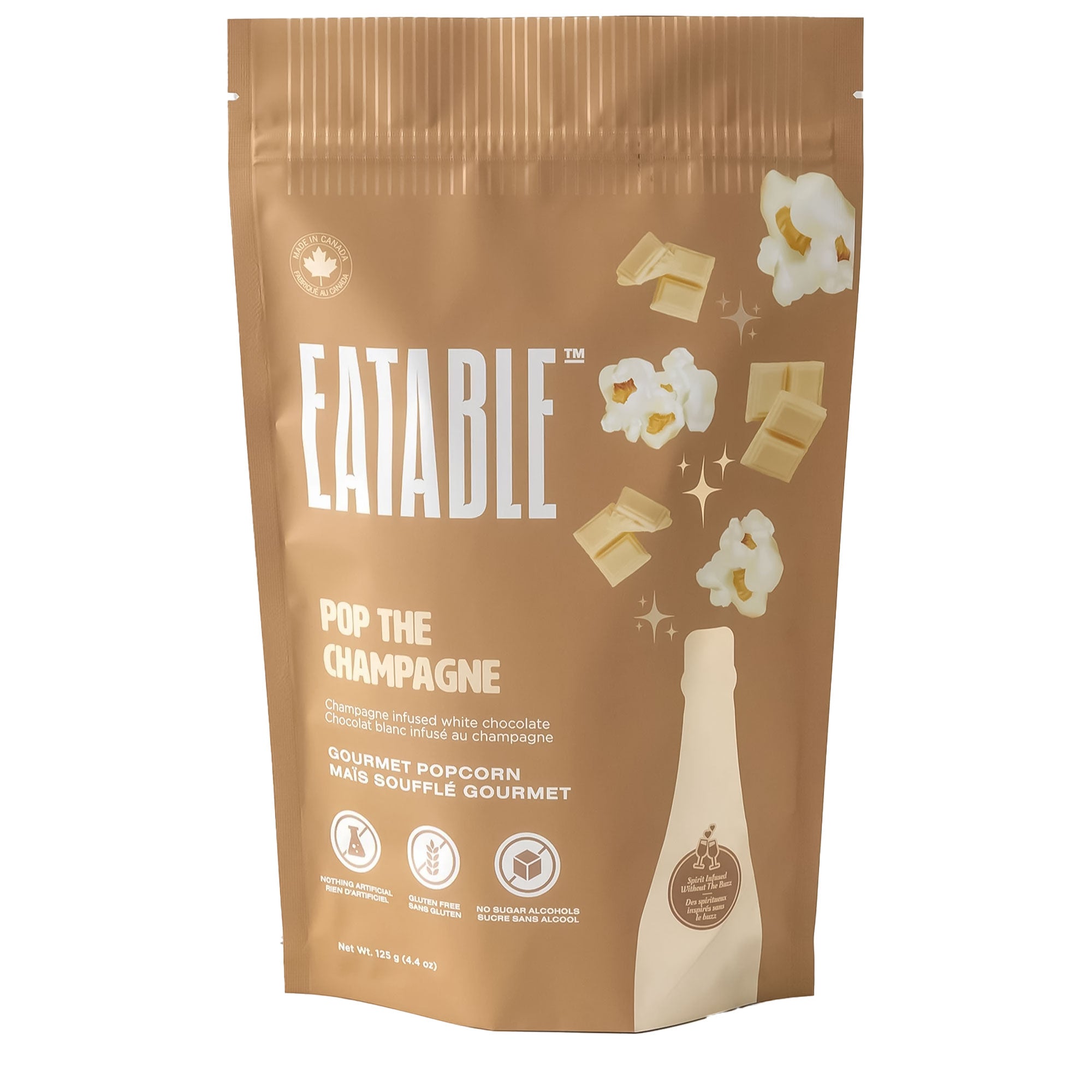 Eatable popcorn champagne made in Canada