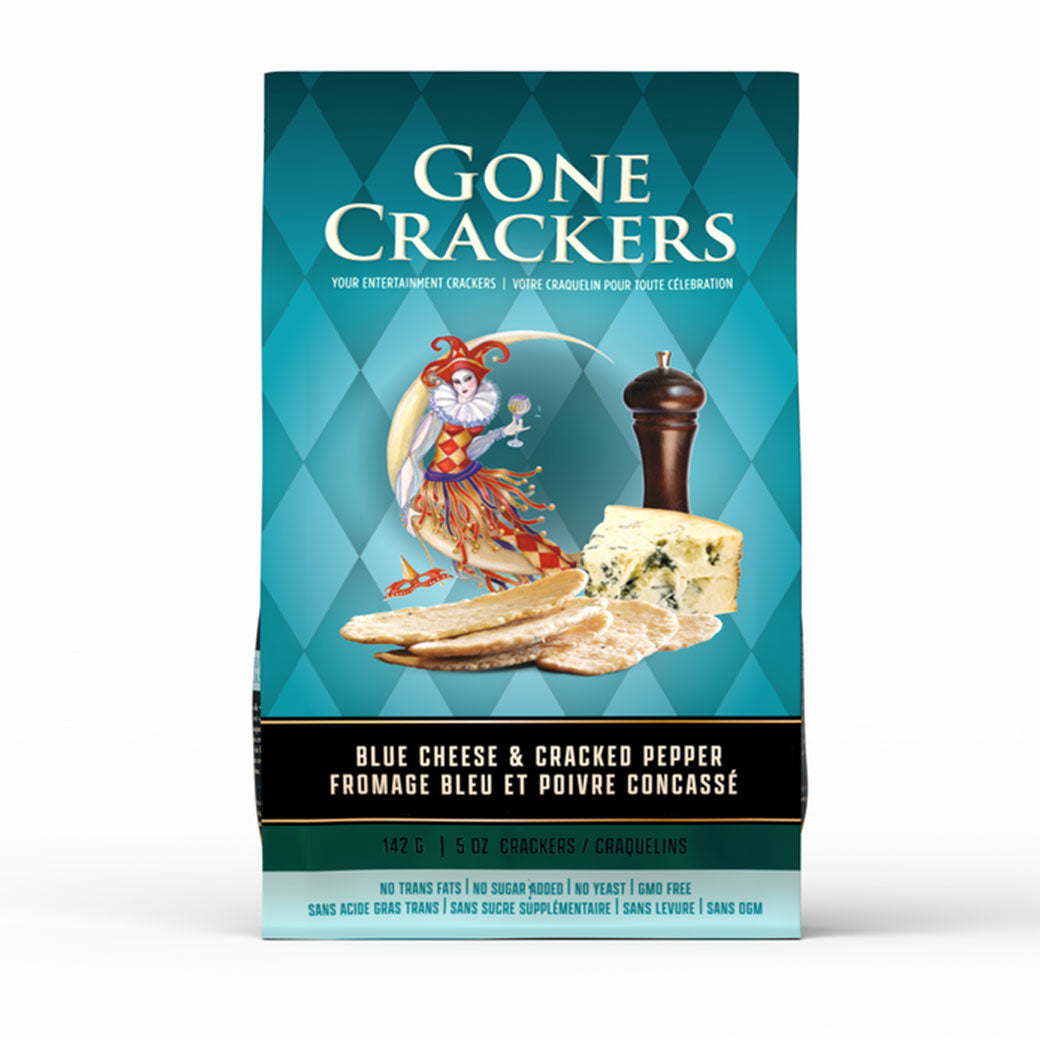 Blue cheese and cracked pepper gourmet crackers made in BC