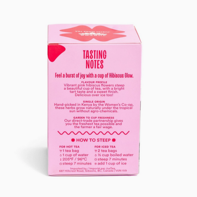 Pink tea box with 'Tasting Notes' text on a white background