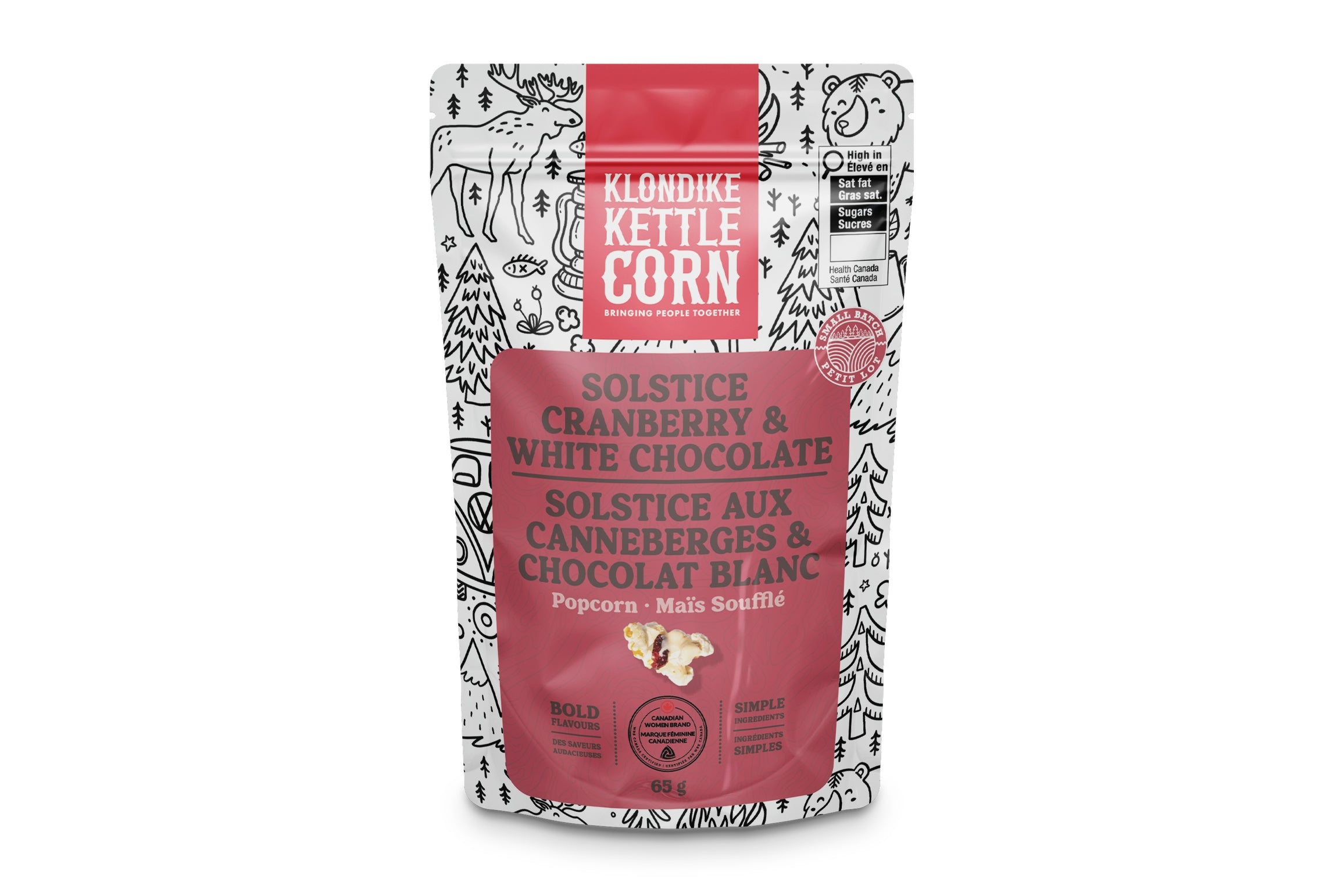 Klondike Kettle Corn Solstice Cranberry & White Chocolate popcorn bag