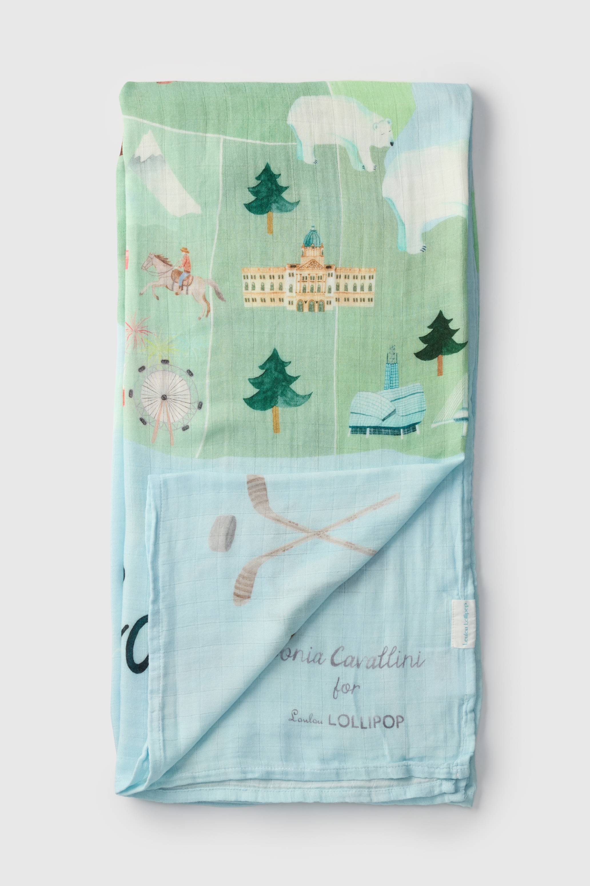 Canada muslin swaddle with illustration by Sonia Cavallini