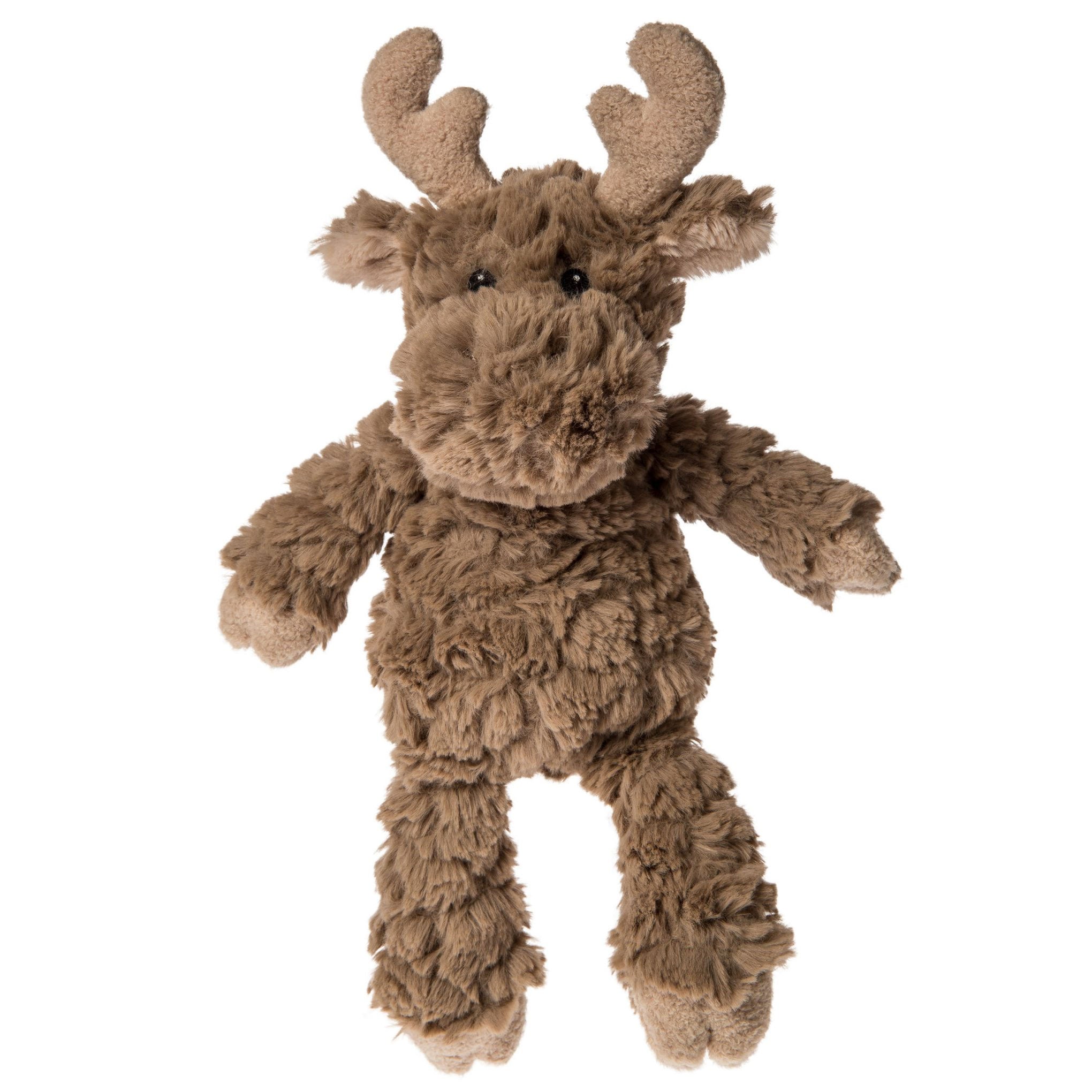 Plush moose toy on a white background
