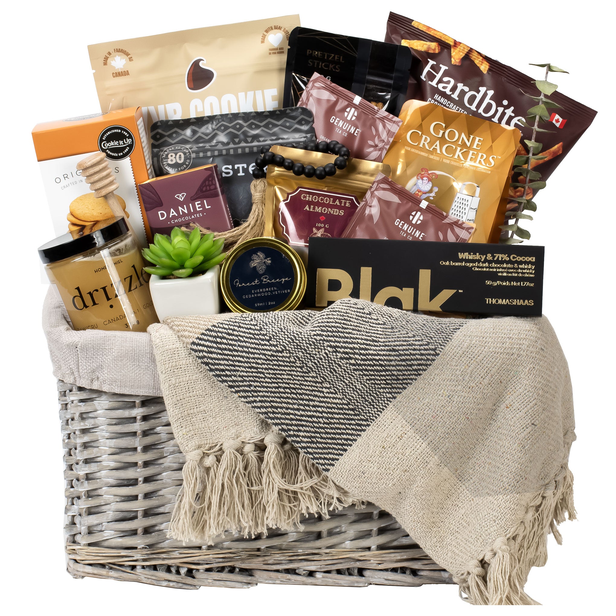 gourmet gift in wicker lined basket