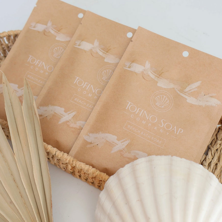 Tofino Soap Company packaging with a shell on a light background