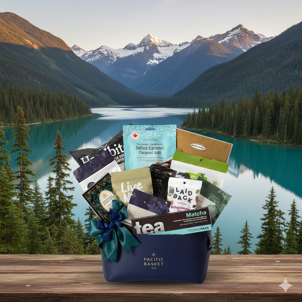 BC Gourmet snacks blue gift basket 