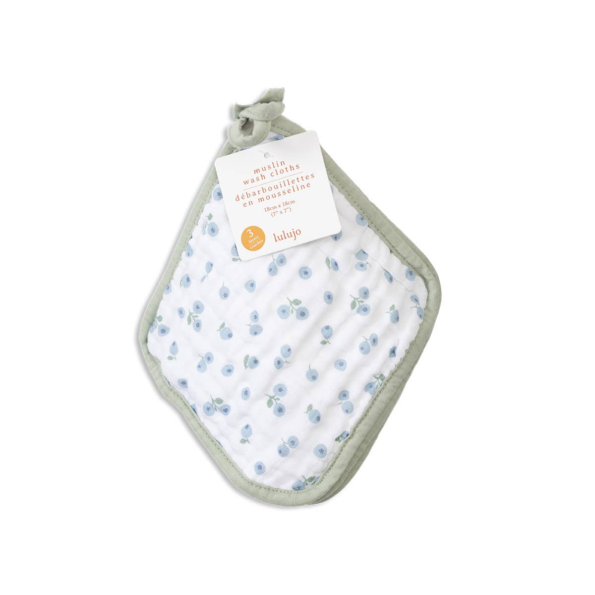 Blueberry cloth with green border on a white background