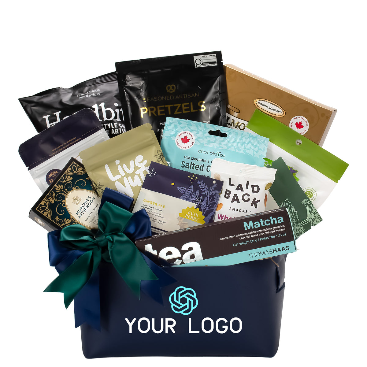 BC Gourmet gift basket with a UV DTF print of your logo