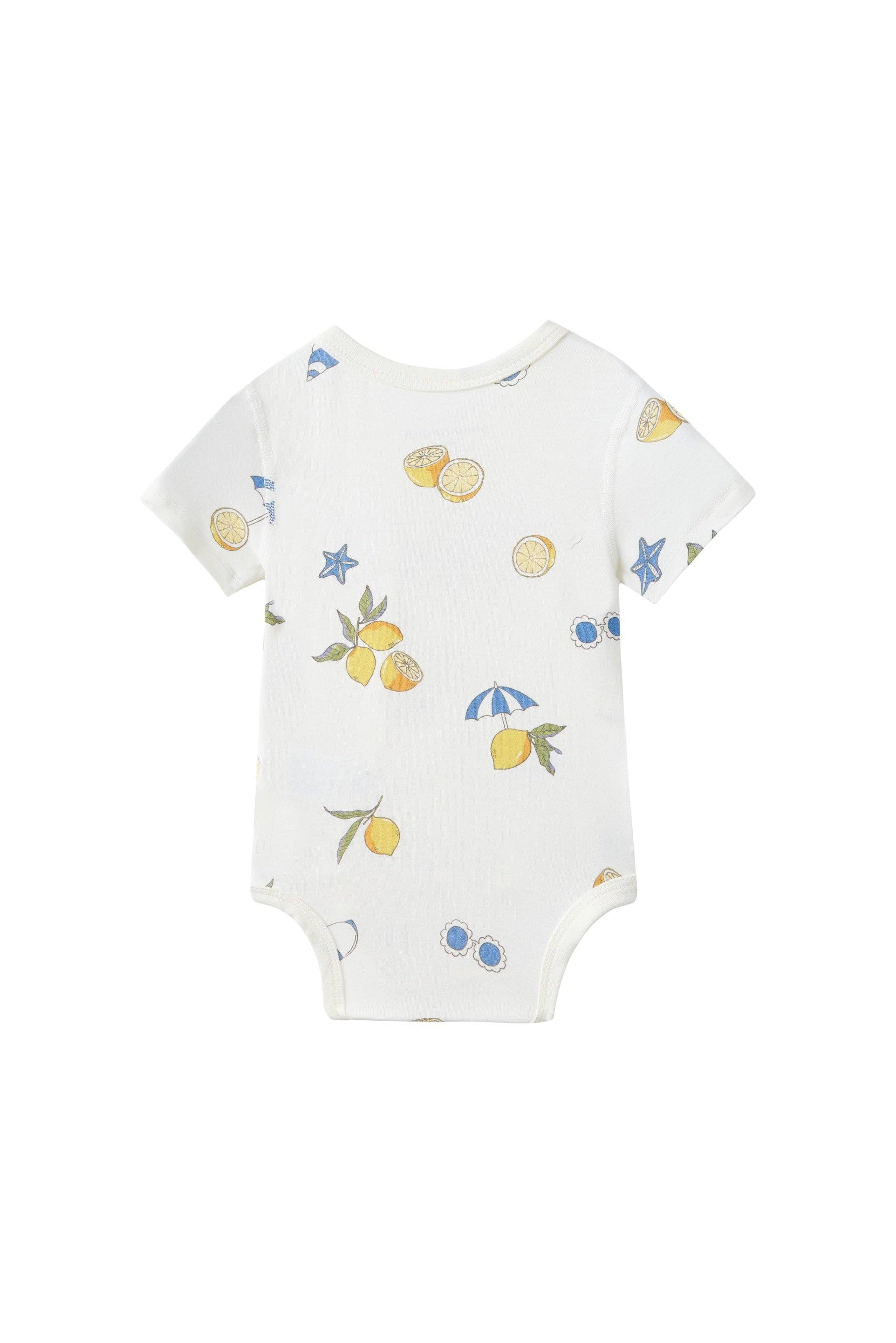 White baby romper with colourful lemon print