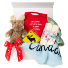 Baby gift set with Canadian onesie , plush moose, baby blanket and baby teether