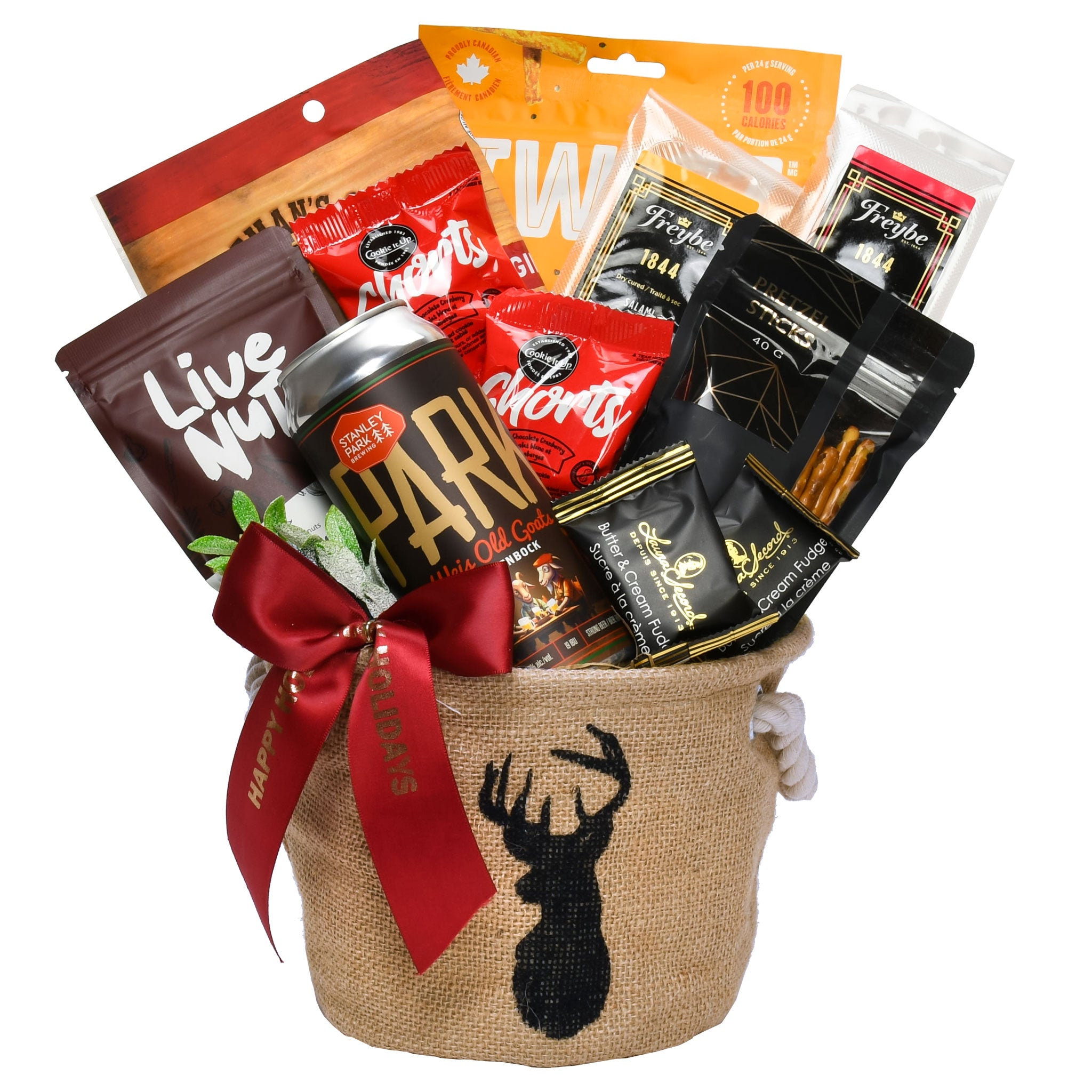 Salami, beef jerky and nuts gift basket 