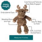 Mary Meyer plush moose toy with features labelled on a white background