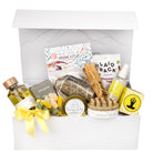 Moment of Zen gift box with relaxation products, yoga and smudge bath bombs, palo santo, oil and candle. 