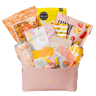 Summer pink gourmet gift basket 