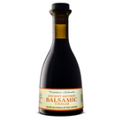 Bottle of balsamic vinegar with a label on a white background