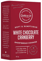 White chocolate cranberry shortbread cookies made in ON by Cookie It Up