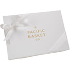White gift box with a ribbon and 'Pacific Basket Co.' logo on a white background