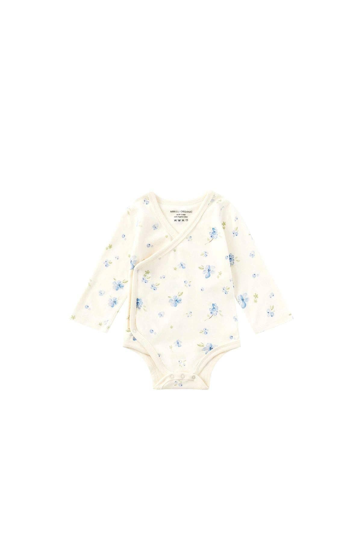 Baby bodysuit with floral pattern on a white background